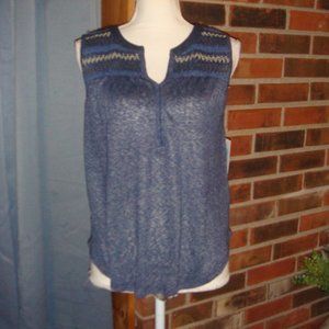 Bobeau Blue Sleeveless Smocked Top M